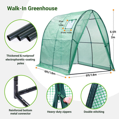 Ohuhu Portable Tunnel Greenhouse Outdoor: Heavy Duty Walk in Green House with Mesh Windows Durable Plastic PE Cover for Outside, 1.8x1.8x2m, Green