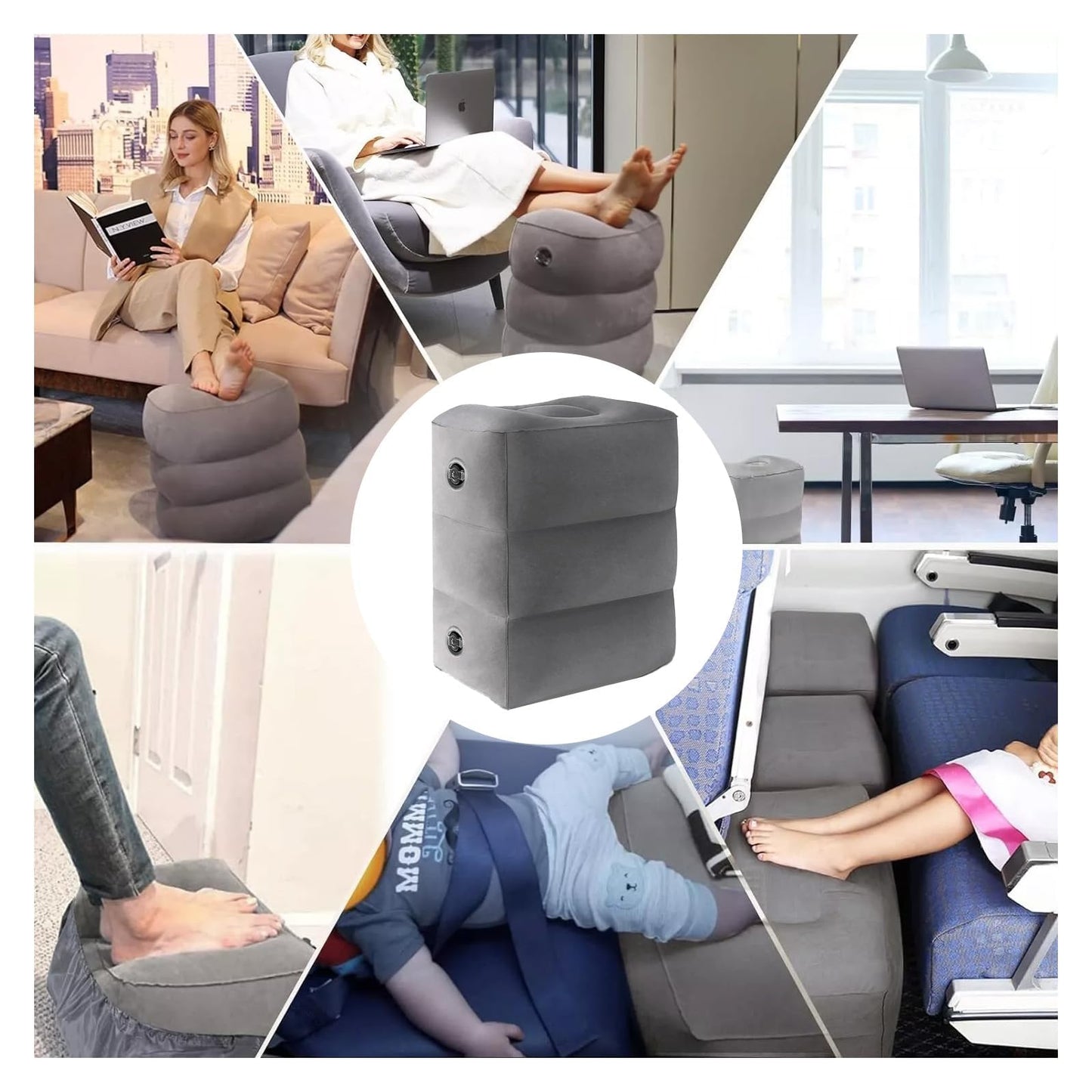 Inflatable Foot Rest Pillow, Airplane Travel Pillow, Multifunctional Adjustable 3 Layers Height Foot Rest