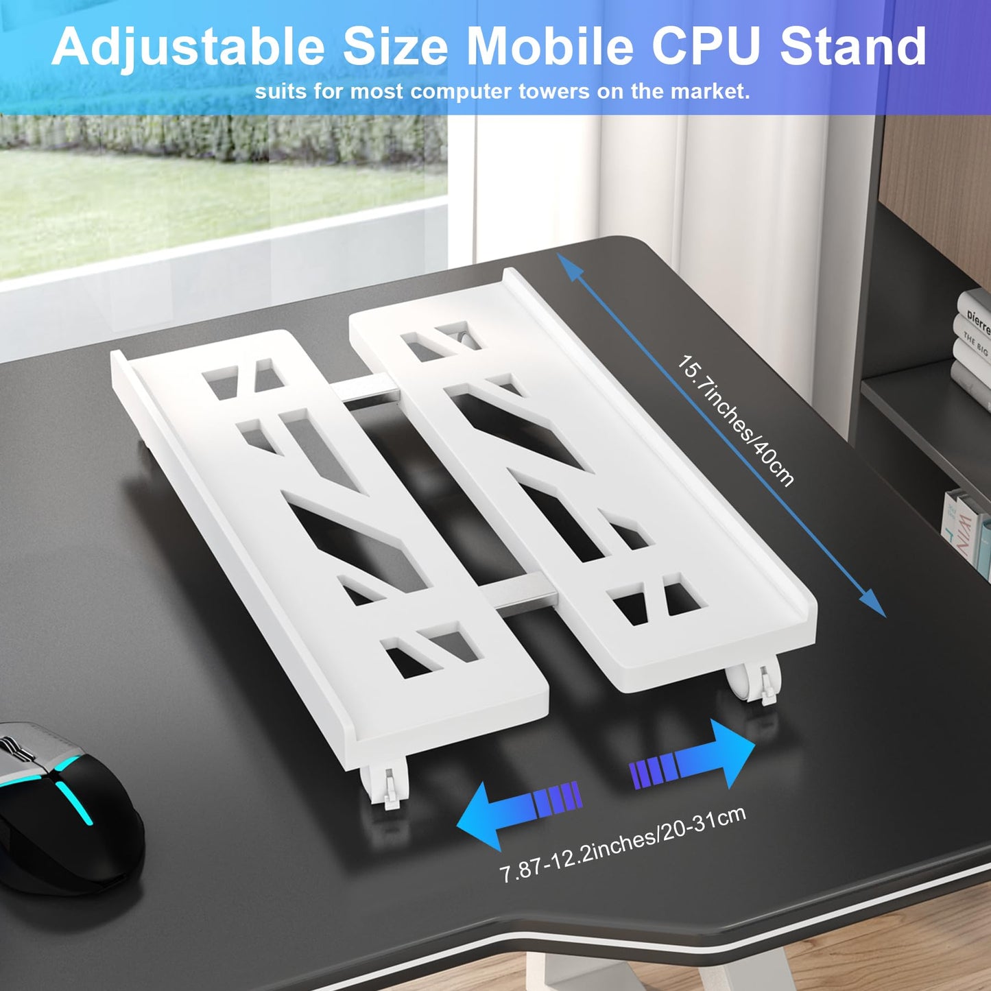 Hmfmdy CPU Stand for PC, Desktop Computer Tower Stand, Adjustable CPU Holder, Universal Mobile PC Stand with Rolling Lockable Castors