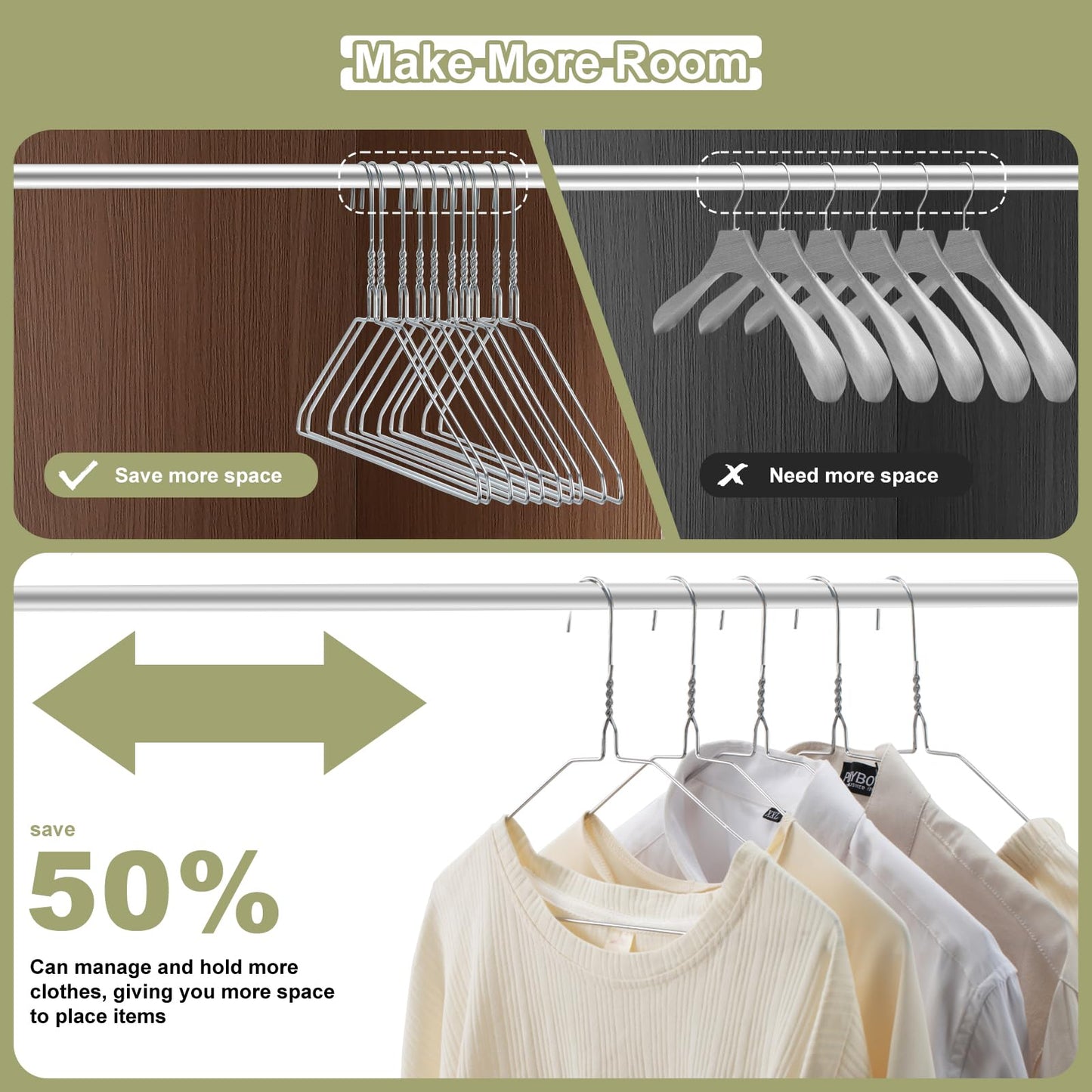Jiang&Rong 100 Pack Metal Wire Hangers,Metal Coat Hangers (Silver)