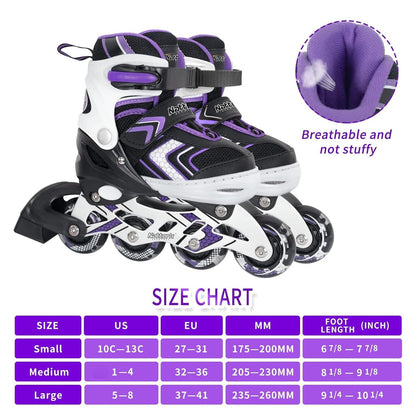 Adjustable Inline Skates for Girls, Girls Roller Skates for Kids Ages 8-12, Roller Skates with All Light up Wheels for Youth, Purple