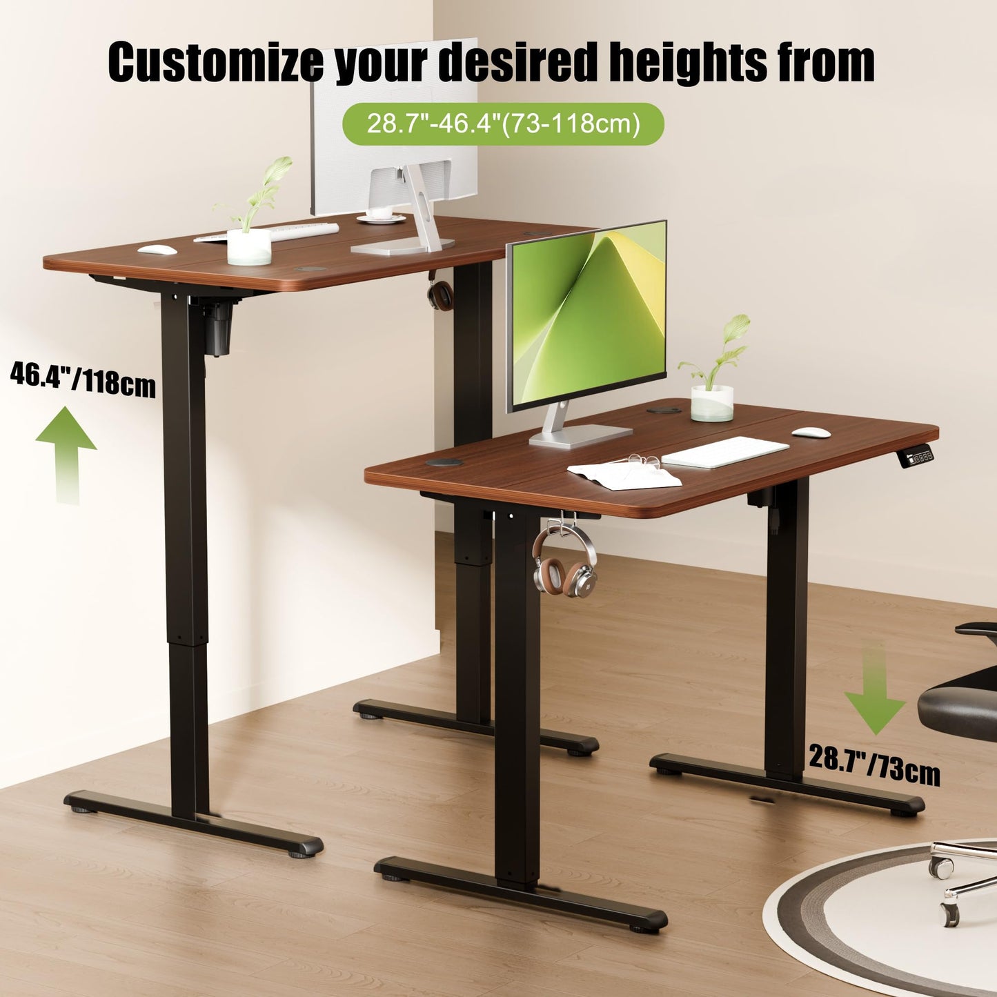 ERGOMAKER Electric Standing Desk 100x60cm, 2 Memory Presets, Black Walnut