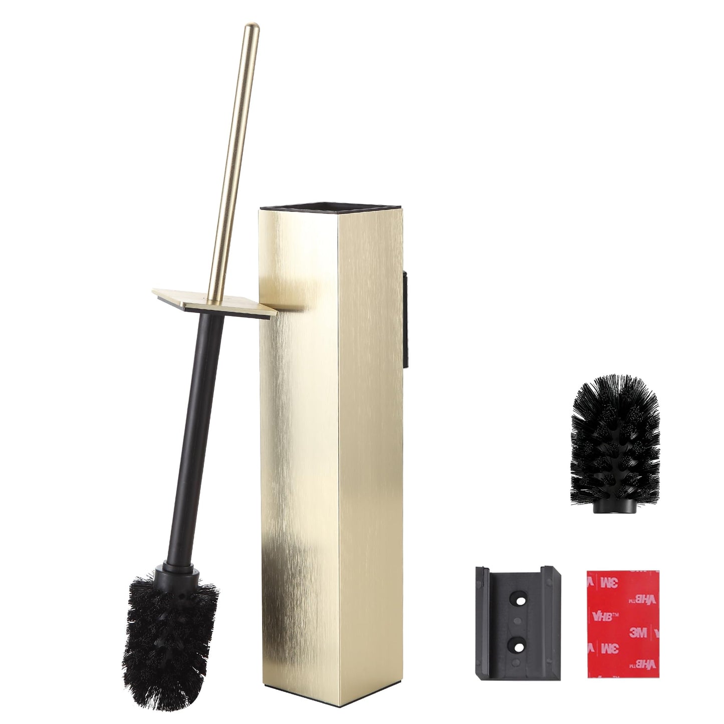 DAZI Toilet Brush WC Wall-Mounted, Toilet Brush Holder Stainless Steel Brush Gold Finish without drilling