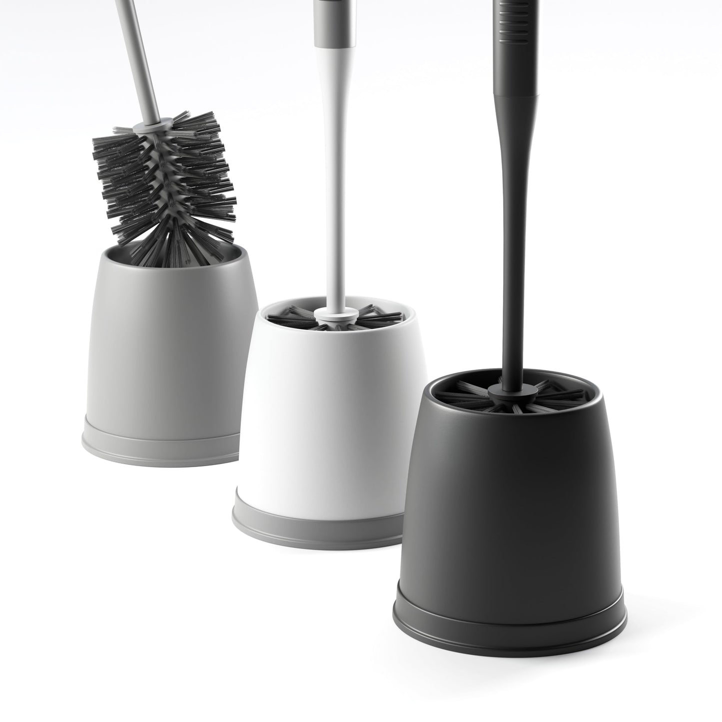 SAVEGA Toilet Brush Black with Innovative Bristles – Non-Slip Toilet Brush and Holder Set – Stylish and Hygienic Design (Matt Black and Grey)