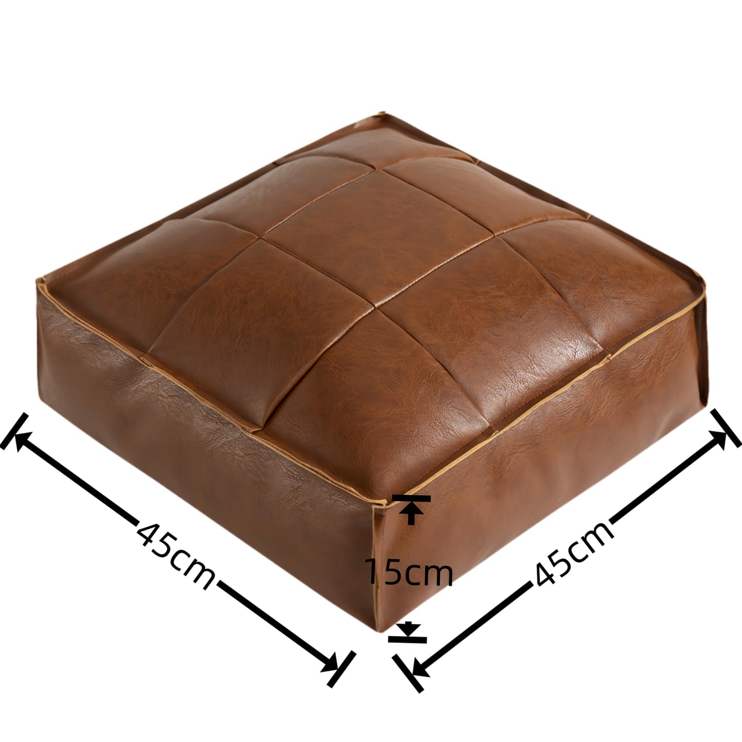 MLUPODY PU Leather Floor Cushion Cover - Seat Cushion Cover for Self-Filling - 45 x 45 x 15 cm, Brown