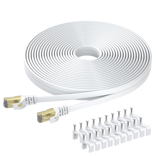 BUSOHE Cat 8 Ethernet Cable 25m, High Speed Flat Gigabit RJ45 Lan Network Cable, 40Gbps 2000Mhz Internet Patch Cord Compatible with Router, Modem, PC,