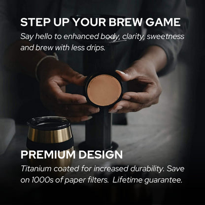CAFE CONCETTO Filters for use in AeroPress Go/AeroPress Coffee Makers - Disc Fine & Superfine - Reusable - Premium Coated Stainless Steel (Rose Gold,