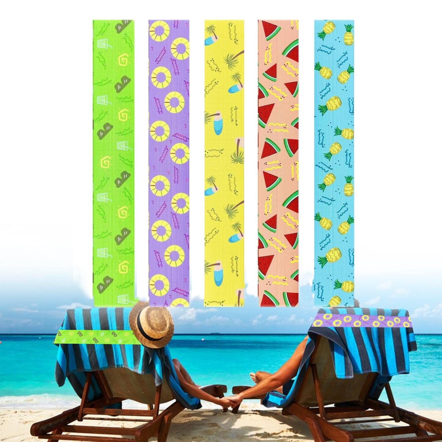 Towel Bands for Beach,5 Pack Beach Towel Bands for Sun Loungers,Elastic Bands for Sunbed Towel,Windproof Sun Lounger Straps for Pool Beach
