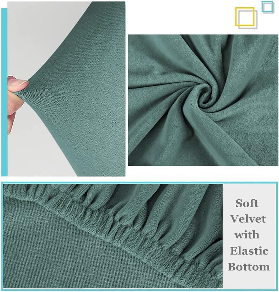 DUJUIKE Bed Slipcover, Stretch Cover, Dustproof Protector for Linen Fabric Tufted Upholstered Headboard (Cypress Green, King Headboard Length 79"-86")