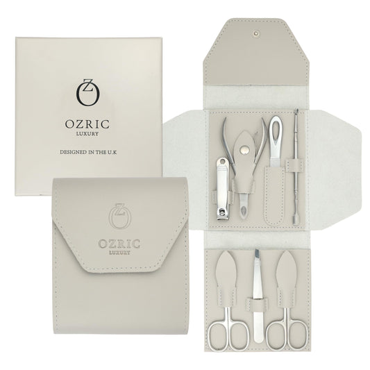 Ozric Manicure Set -7 Pcs Stainless Steel Pedicure & Nail Care kit with Nail Clipper, File, Tweezer, Cuticle Nipper, Scissors & Cleaner- Grooming Kit