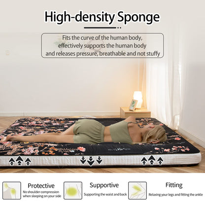MAXYOYO Futon Mattress, Padded Japanese Floor Mattress Quilted Bed Topper, Extra Thick Folding Sleeping Pad Breathable Floor Lounger Guest Bed for