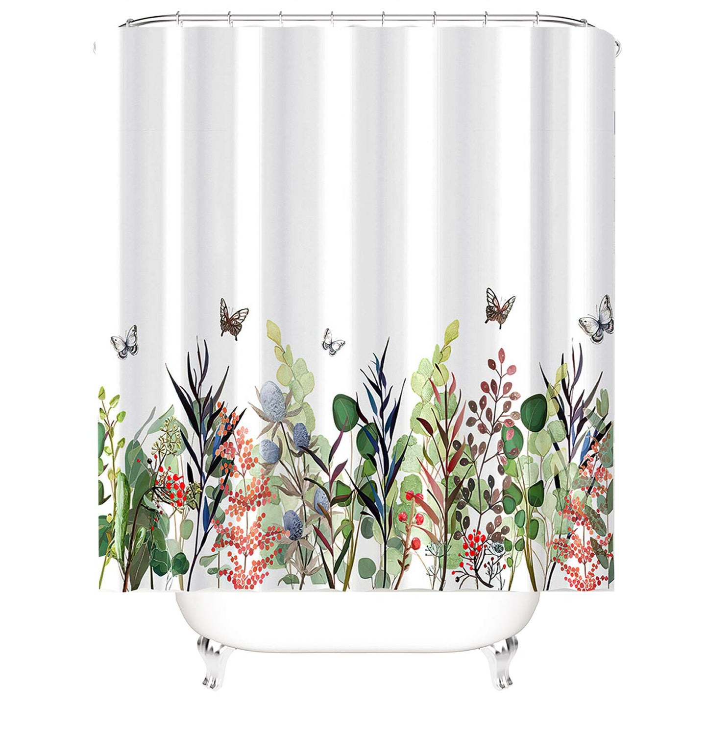 M&W DAS DESIGN Shower Curtain Colourful Flowers Butterflies Bathroom Textile Curtain AntiMould Effect Plants Washable Shower Curtain Bath Leaves