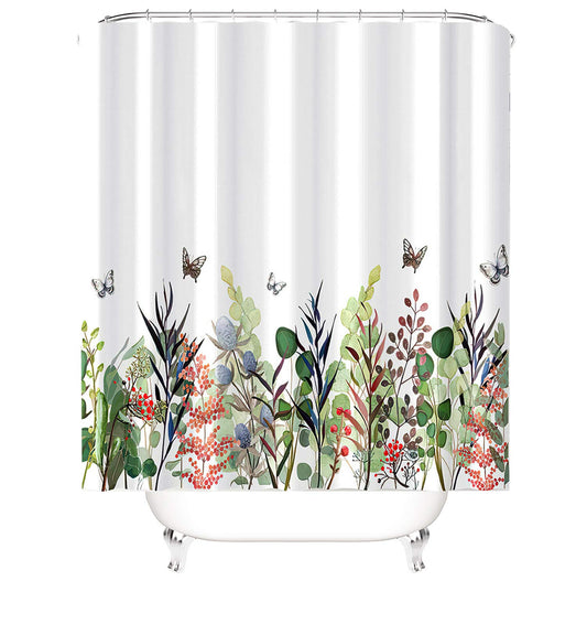 M&W DAS DESIGN Shower Curtain Colourful Flowers Butterflies Bathroom Textile Curtain AntiMould Effect Plants Washable Shower Curtain Bath Leaves