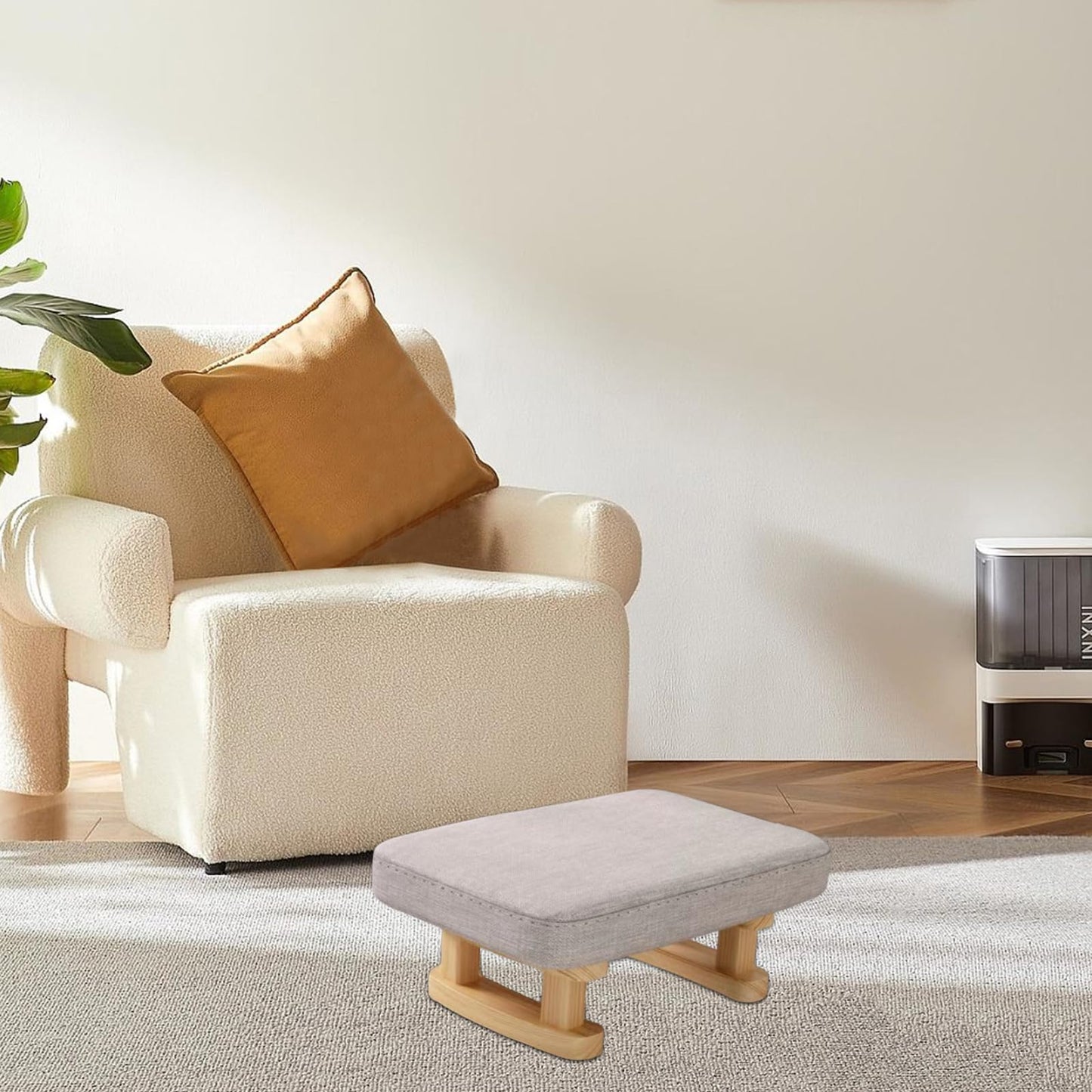 YHNDECO Foot Stool, Ottoman Footstool with Removable Cover, Linen Fabric Pouffe Footstool for Living Room,Entryway,Bedroom,Office (Shallow Gray)