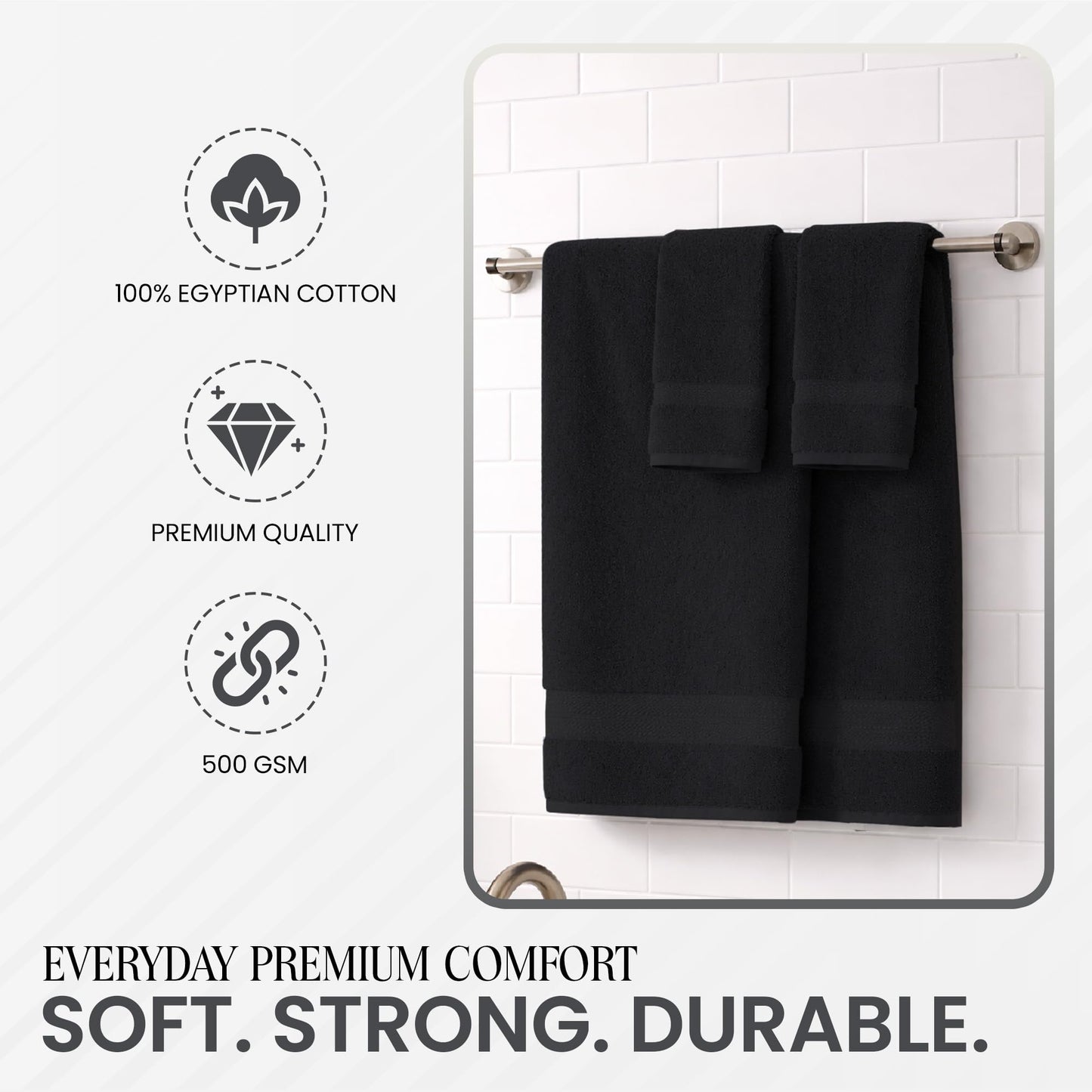 RAYMSTER 10 Piece Egyptian Cotton Towel Set - 2 Bath, 4 Face, & 4 Hand Towels Set for Daily Use - Soft, Highly Absorbent, Quick Dry, and Lightweight
