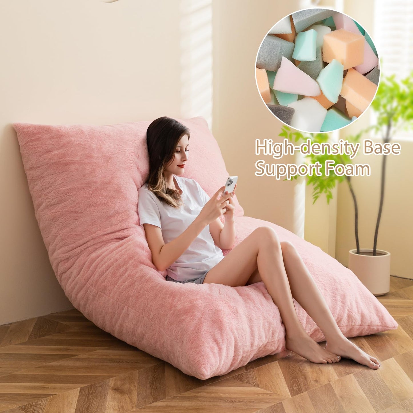 MAXYOYO Giant Bean Bag Bed - Square Bean Bag Chair - Large Sofa with Plush Cover and Fluffy Filling Included for Adult, Couples, Guest (Pink, Double)