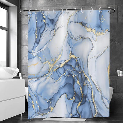 Hnmdmyi Marble Shower Curtain 180x200, Light Blue Gold Abstract Marble Bathroom Curtains Luxury Modern Aesthetic Art Ink Texture Waterproof Polyester