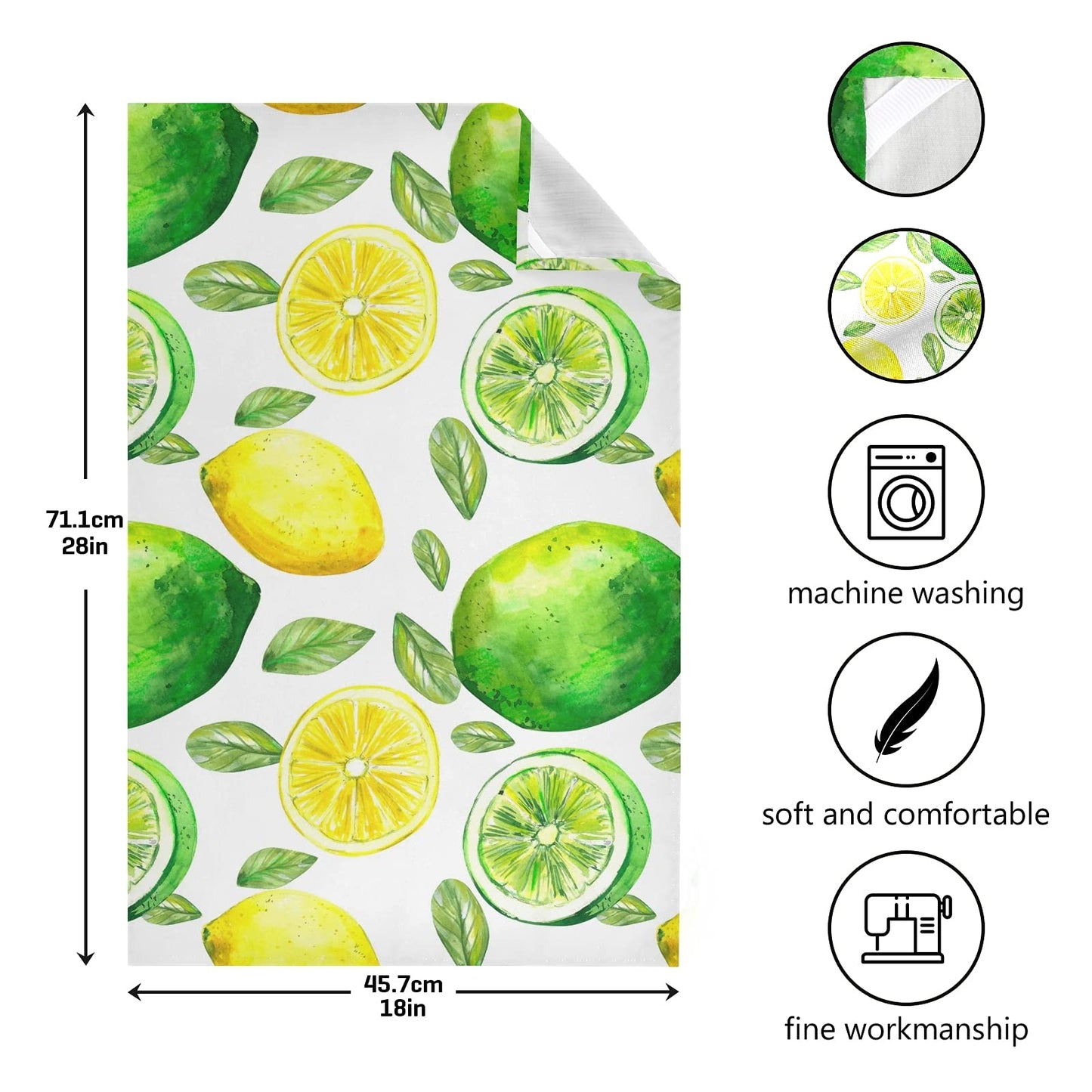 xigua Set of 4 Tea Towels-Lime Lemon Kitchen Towel- Durable & Super Absorbent Dish Cloths - Stylish Design Dish Cloth & Towels 71.1x45.7 cm