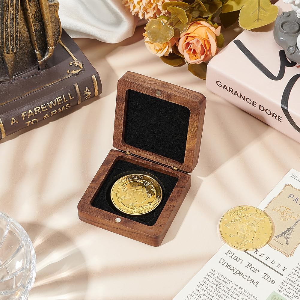 FINGERINSPIRE Wood Challenge Coin Display Box With Black Velvet Inside