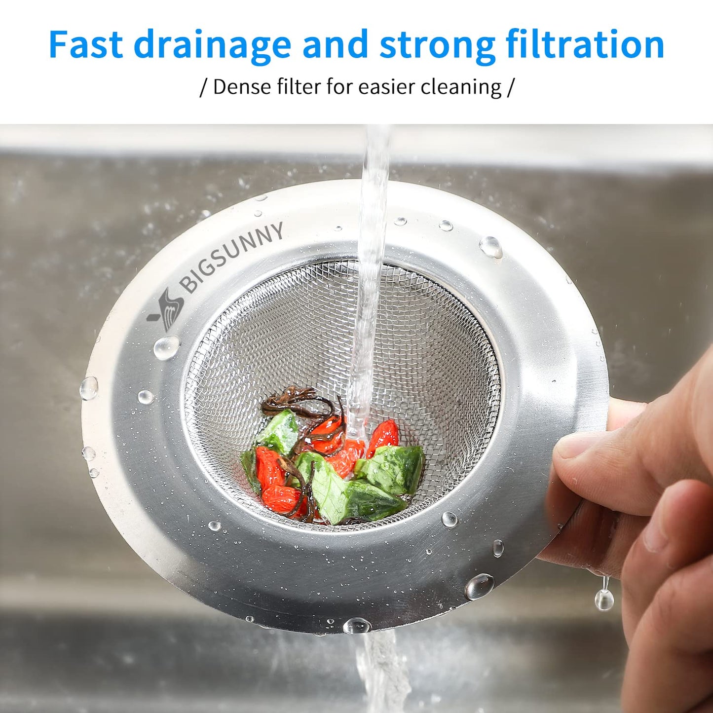 MSY BIGSUNNY Mesh Sink Strainer Set of 2, Stainless Steel Kitchen Drain Strainer with Large Wide Rim 4.5 inch Diameter