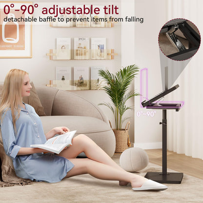 IBUYKE C Shaped Side Table,Flip-Over Panel End Table,Black TVT004B