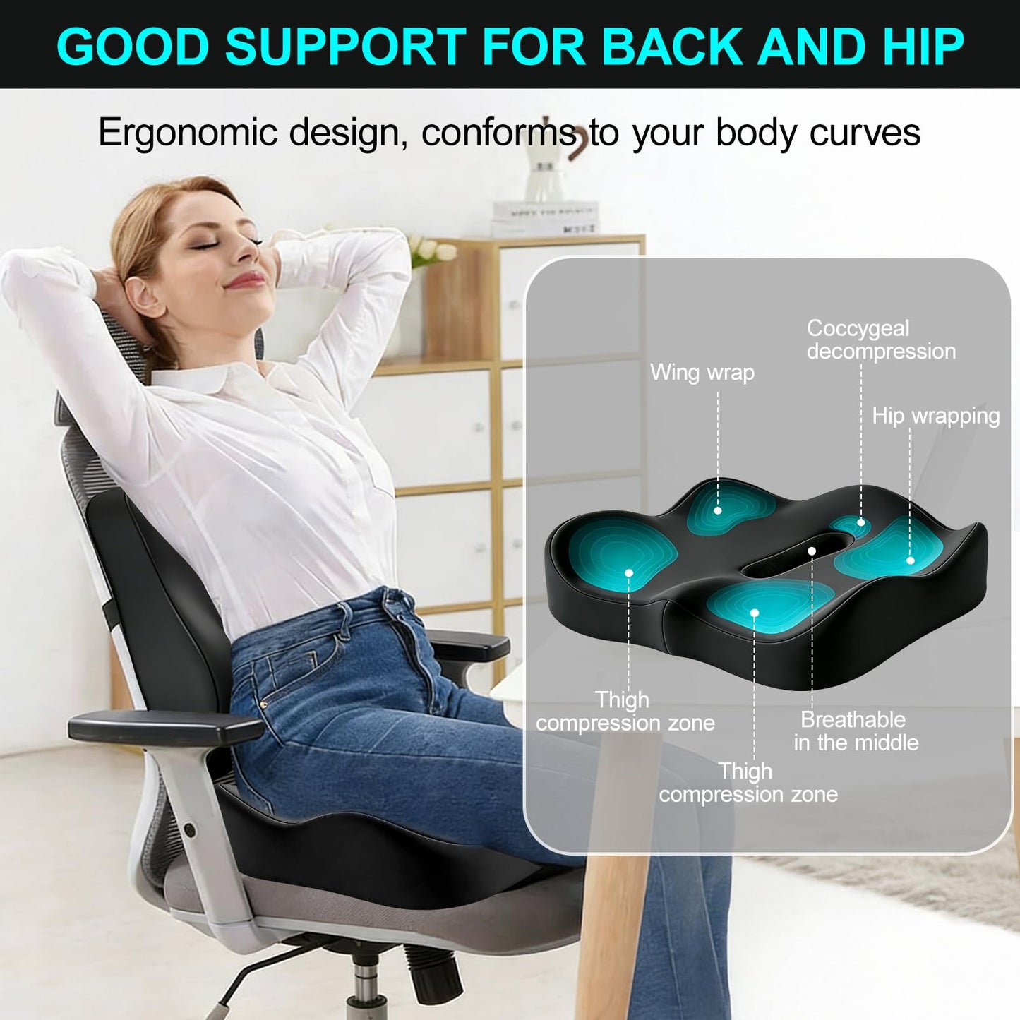 FALSKT Memory Foam Seat Cushion & Lumbar Support Cushion for Office Chair