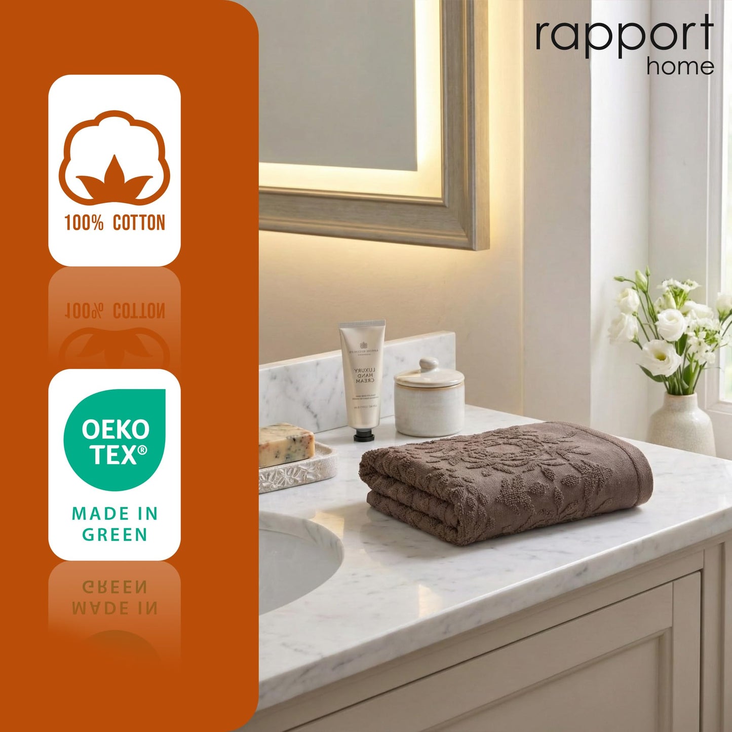 Rapport Home Versailles Jacquard Face Towels 2-Pack – Luxurious 100% Cotton 500gsm Soft Absorbent Face Cloths