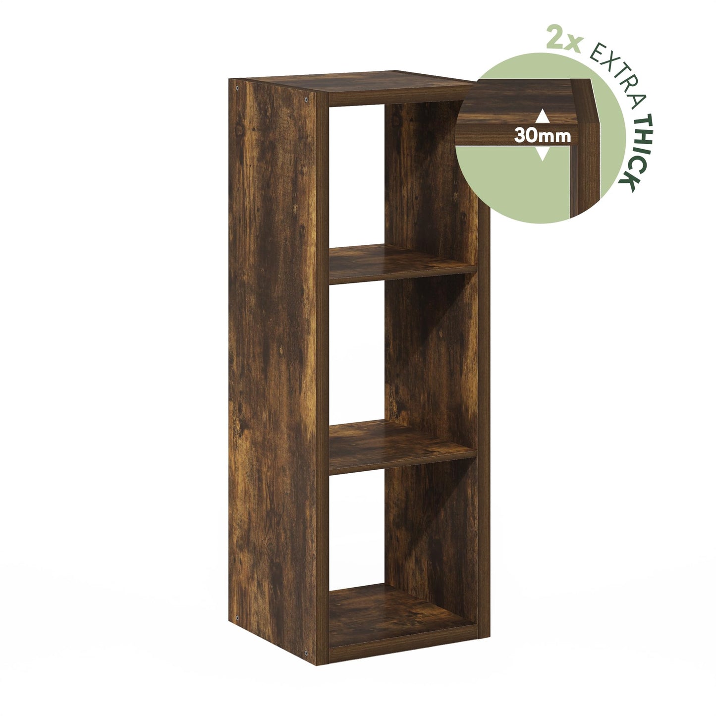 Furinno CUBICLE Book Shelf, 3-Cube Thick Frame Bookshelf, Horizontally & Vertically Reversible Bookcase with Open Back, 14.6 x 15.9 x 44