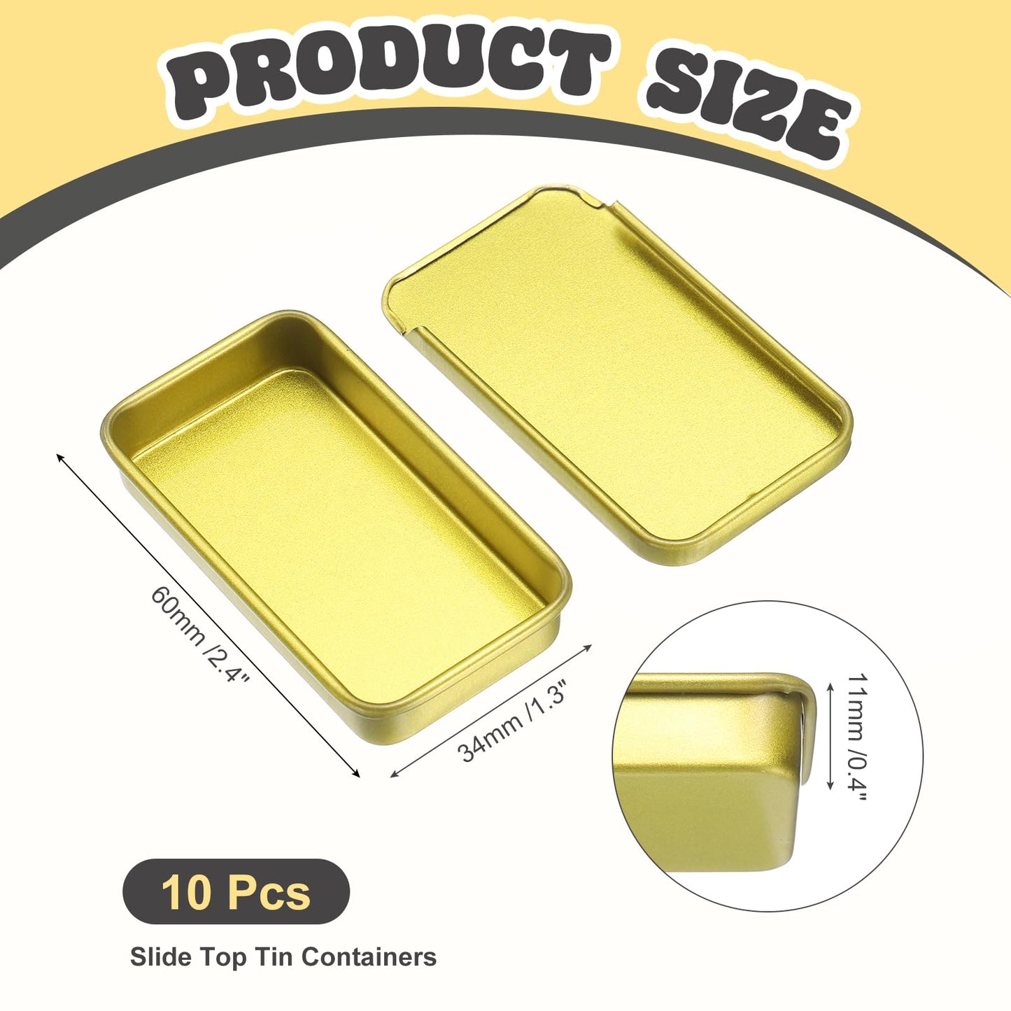 sourcing map 10Pcs Slide Top Tin Containers, Mini Metal Empty Tins Box with Sliding Lids, 2.4"x1.3"x0.4" Rectangular Storage Organizers for Lip Balm