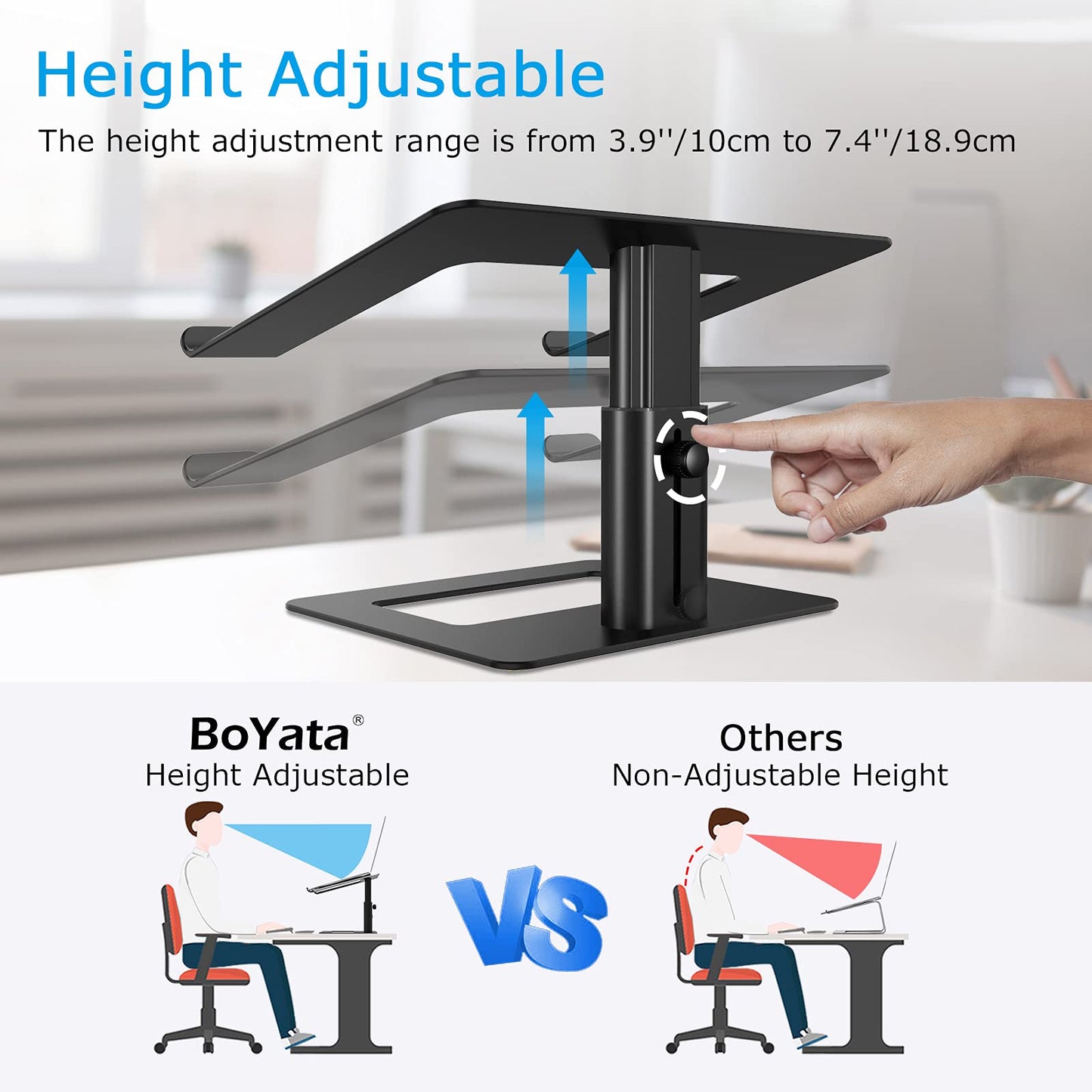 BoYata Laptop Stand, Height Adjustable Laptop Riser for 11-17" Laptops