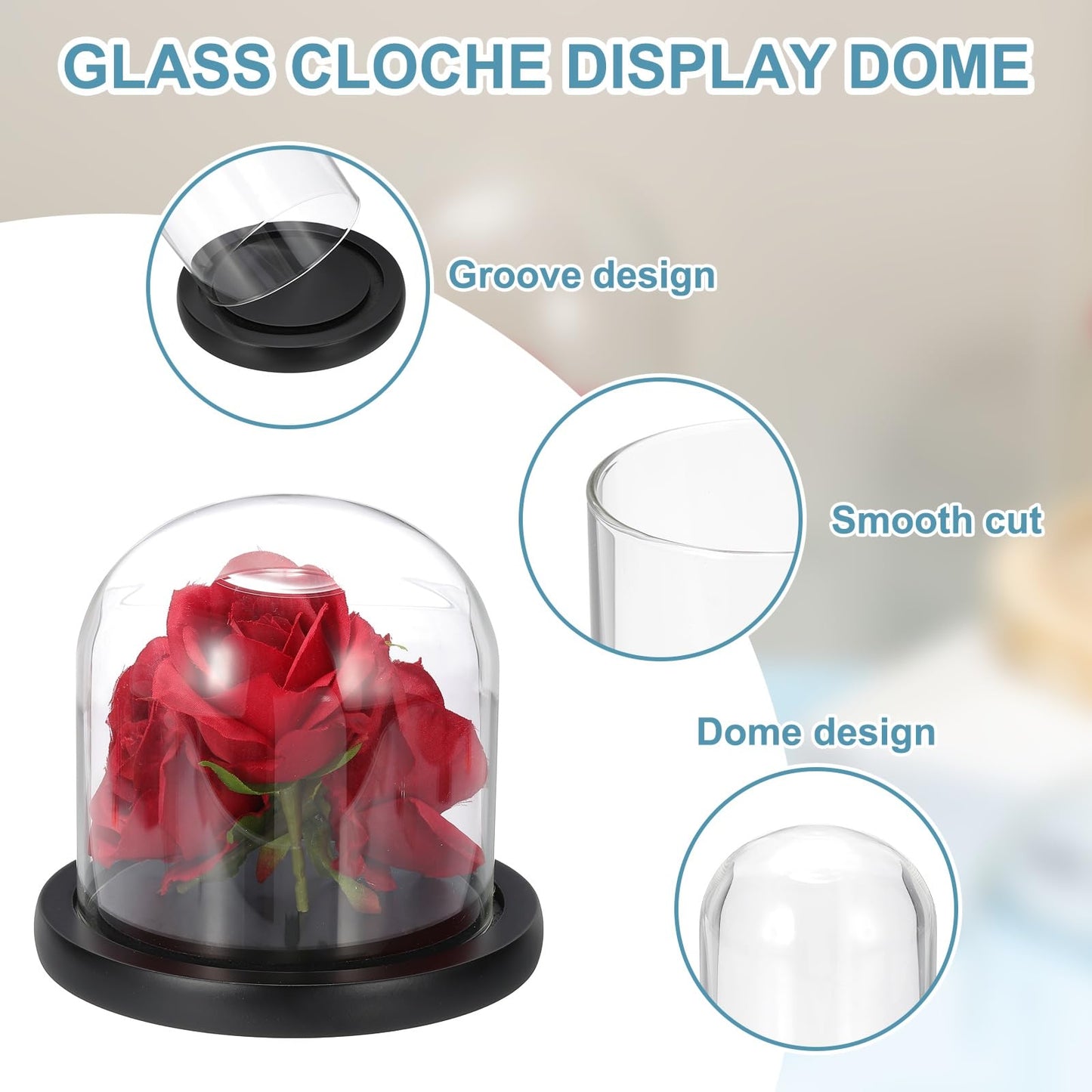 sourcing map Glass Cloche Display Dome, 4.7" x 4.7" Glass Dome Display Case Wood Base Tabletop Jar Case Decorative Bell Jar for Plant Home Decor