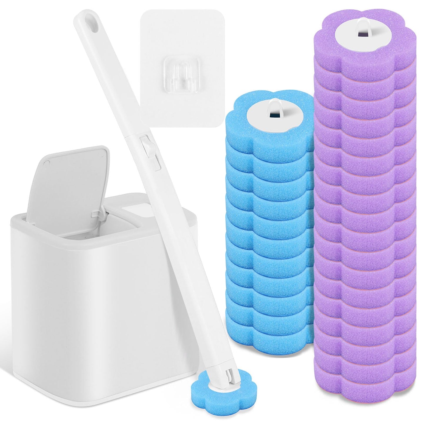 Toilet Wand Kit 30PCS Toilet Brush Replacement Head with Handle Wall-Mounted Holder Cleaner Set 360 Degree Toilets Cleaning System Toilets Bowl Brush