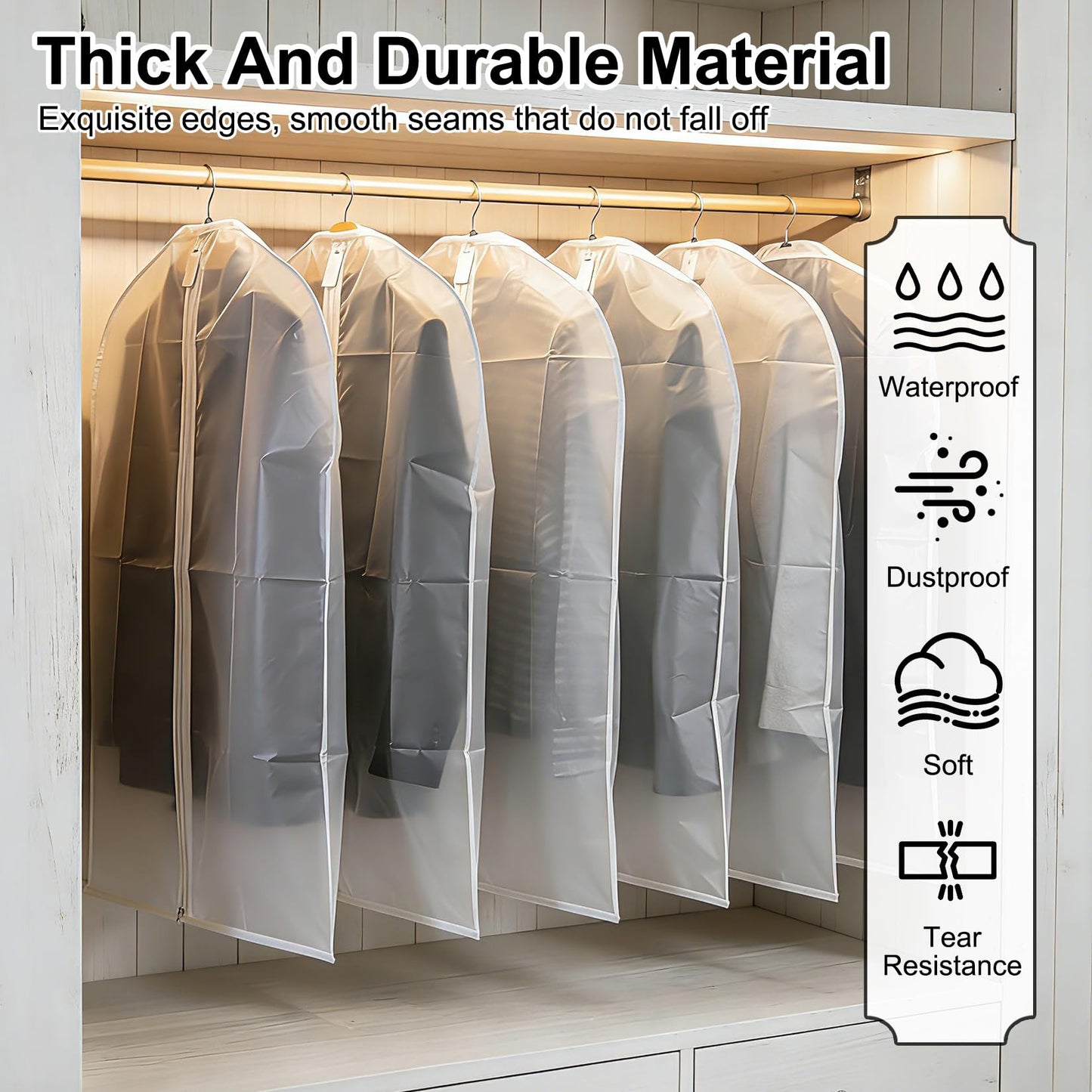 6 Pcs Long Garment Bags 60x100cm Waterproof Zip Clothes Covers
