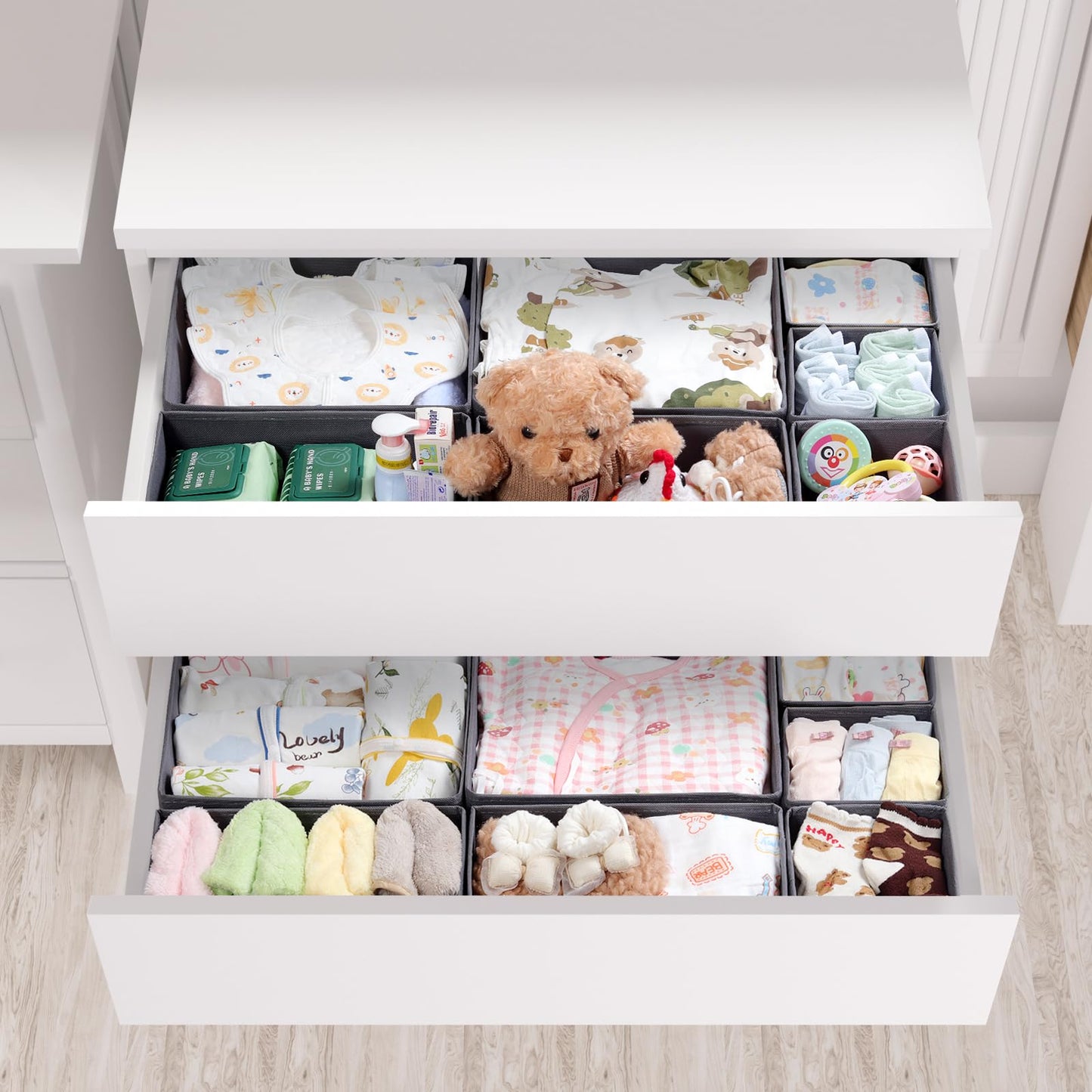 ORLISA Drawer Organiser for MALM Drawers, 14 Pack Grey Clothes Drawer Organisers, Foldable Fabric Dividers for Underwear Socks Bras