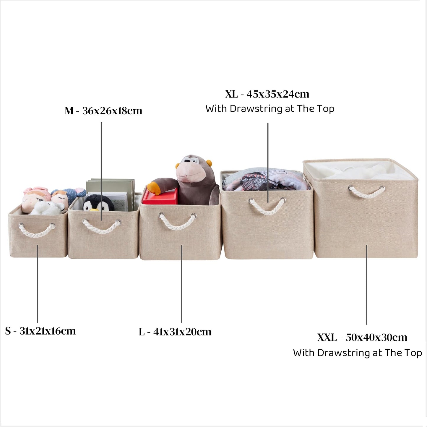 Mangata Fabric Storage Boxes, Storage Baskets for Shelves (Light Khaki, S)