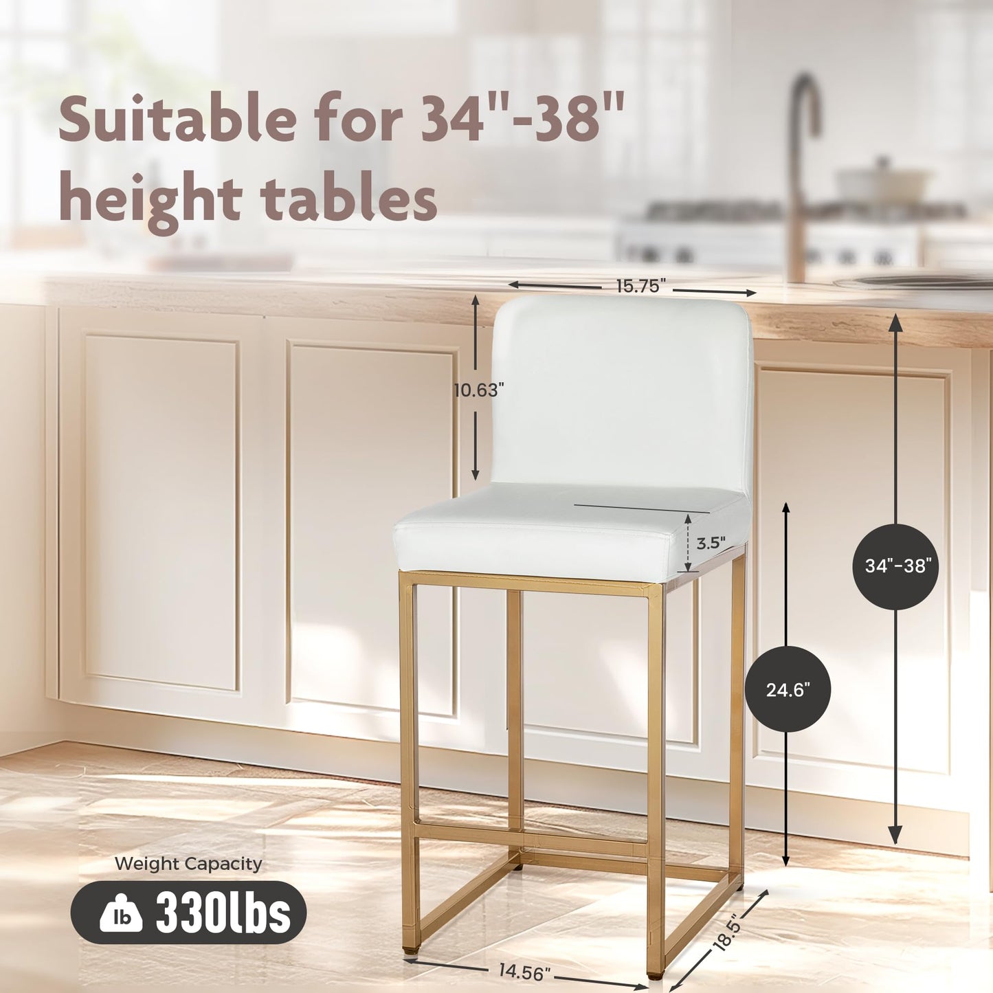 ALPHA HOME Bar Stools, Tall Kitchen Stools 60 cm Soft Faux Leather Seat