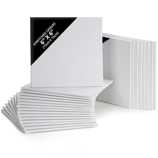 Belle Vous 24 Pack Blank Canvas - 15 x 15cm (6 x 6 inches) - Pre Stretched Canvas Panel Boards - Suitable for Acrylic and Oil Painting Also for