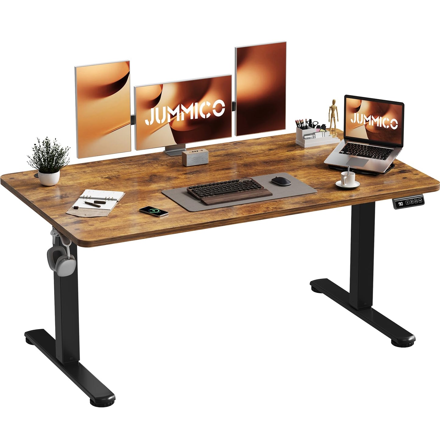 JUMMICO Electric Standing Desk 140 x 60 cm Home Office Height Adjustable Desk, Computer Lift Table with Smart Panel