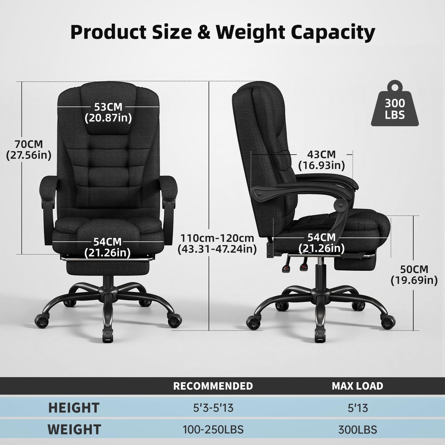 SITMOD Executive Office Chair with Footrest, Pocket Spring Fabric Desk Chair, High Back Thick Padding Computer Chair with Linkage Armrests
