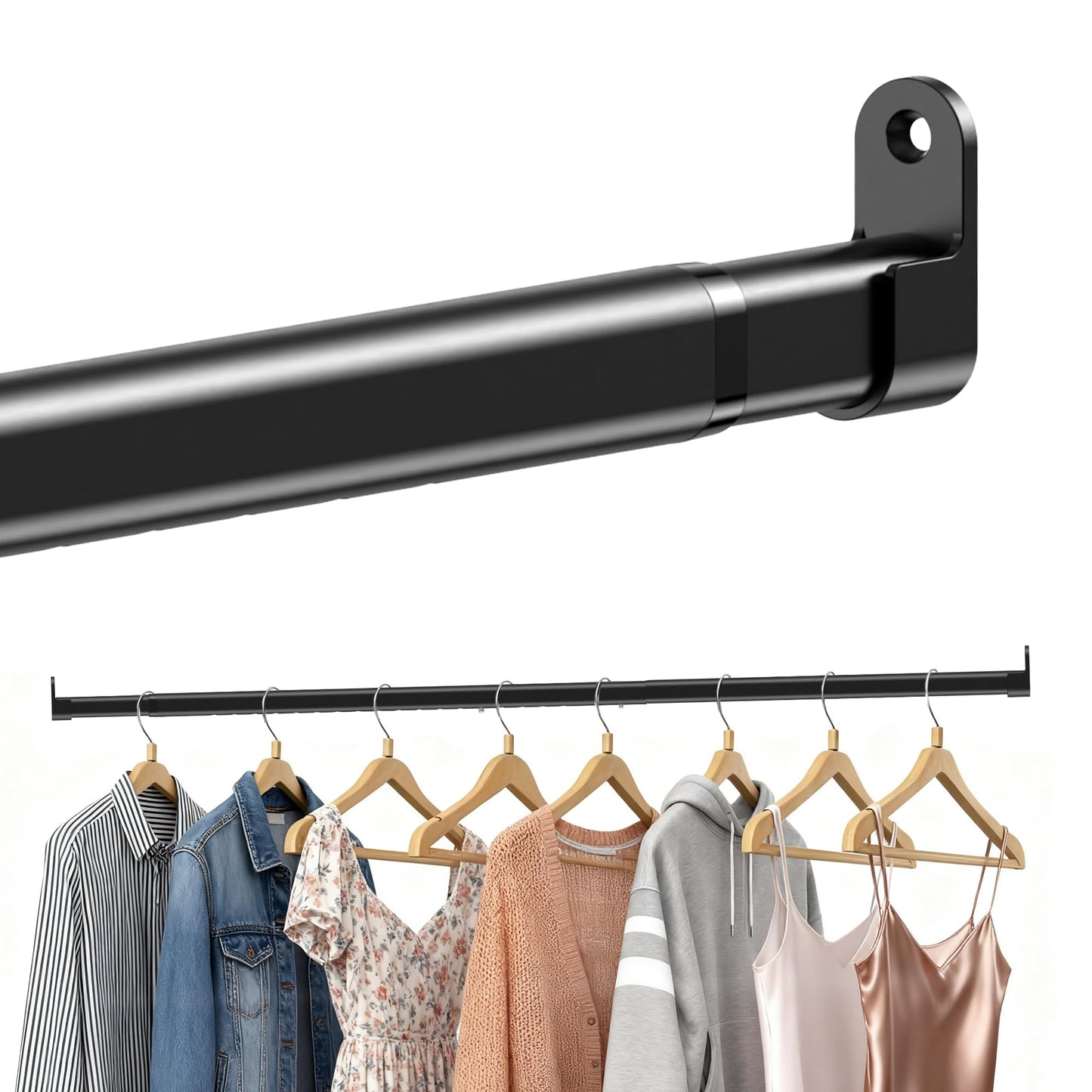 Poskena Clothes Rail Heavy Duty for Wardrobe Black,25mm rail,43-101cm