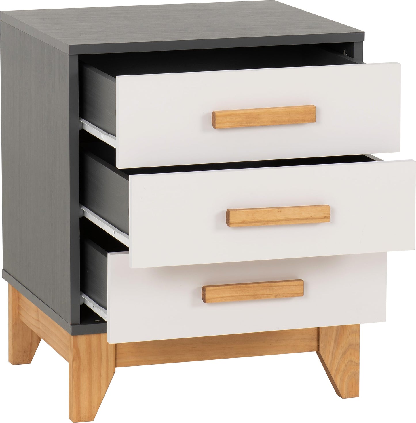 Seconique Cleveland 3 Drawer Bedside in White/Grey Metal Effect