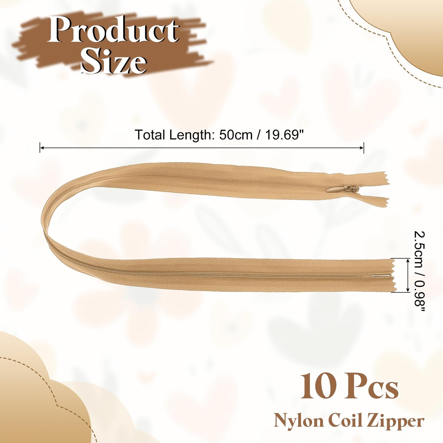sourcing map 10Pcs 50cm/20-Inch Nylon Coil Zippers, #3 Closed End Separating Jacket Zippers Bulk Frame Replacement for Tailor Sewing Bag Craft