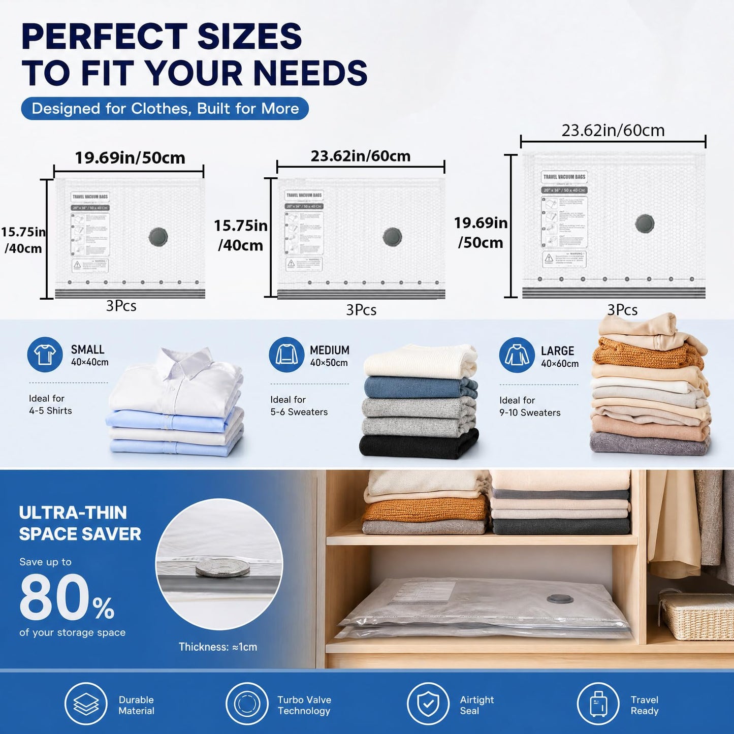9-Pack Vacuum Storage Bags for Clothes with Electric Pump, Reusable Vacuum Storage Bags, Suitable for Travel, Luggage, Clothing & Home storage