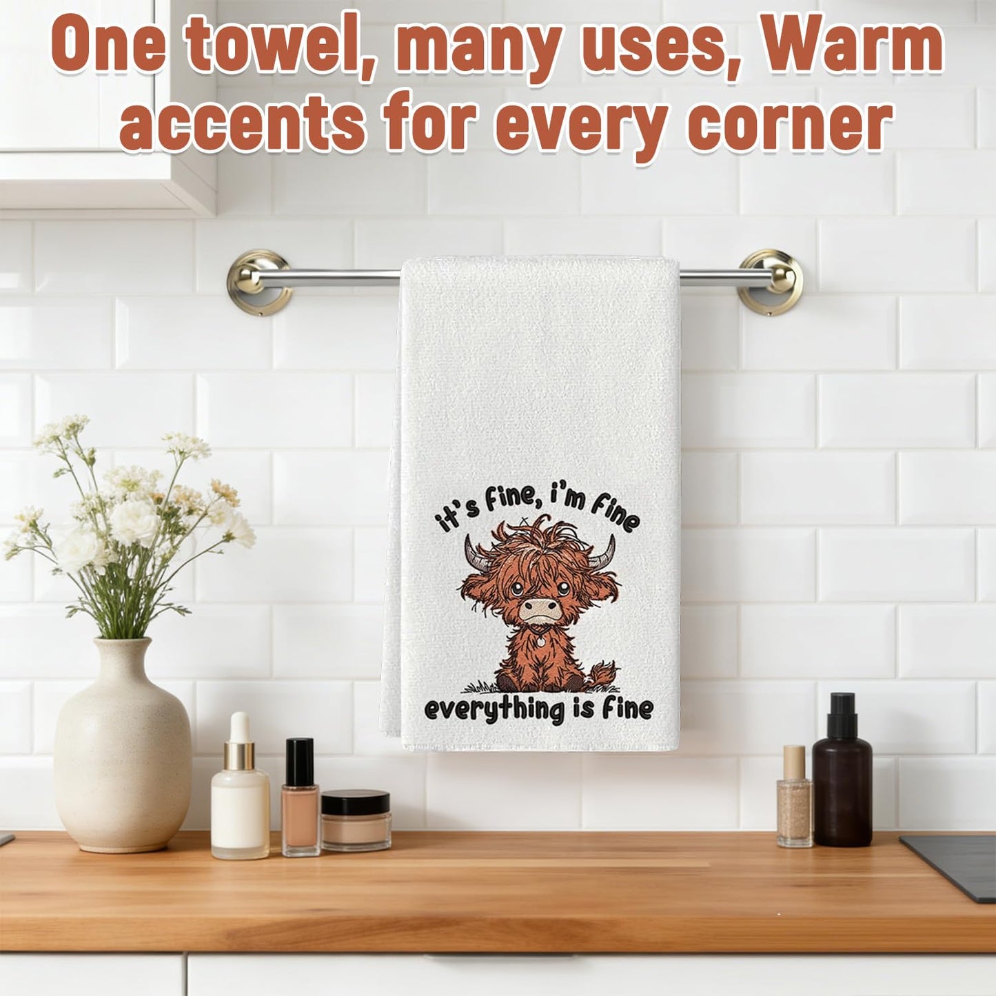 Highland Cow Towels, 2Pcs Soft Microfiber Tea Towels, Highland Cow Kitchen Accessories, Quick Dry for Everyday Cleaning, Home Decoration