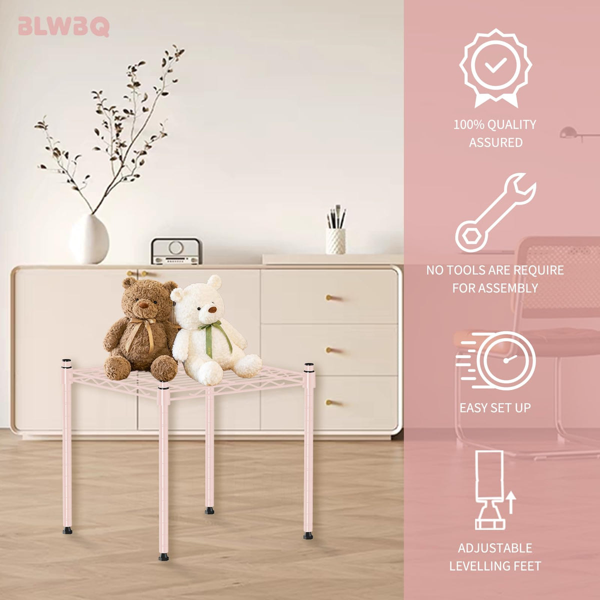 BLWBQ Heavy Duty Stackable Metal Storage Shelves Space Saver Organizer Racks 35x38x38cm for Living Room Kitchen Cabinets Pantry Bathroom Office
