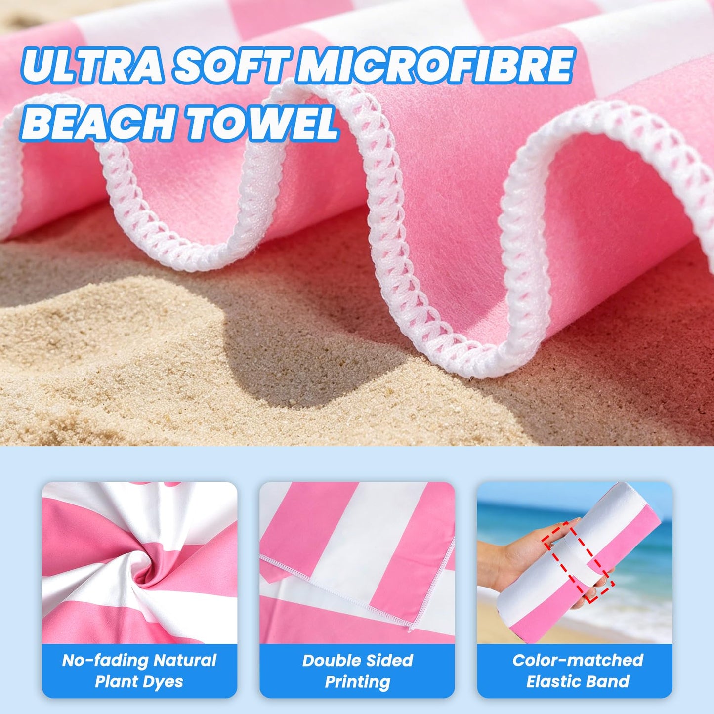 Microfibre Beach Towels for Adults - 2 Pack 180x90cm Microfibre Towel