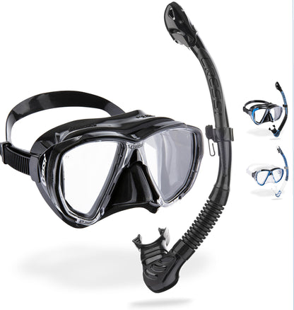 CRESSI Big Eyes+Alpha Ultra Dry Combo Black/Black - Combo Set Mask + Snorkel UD for Diving and Snorkelling, Black/Black, One Size, Adults