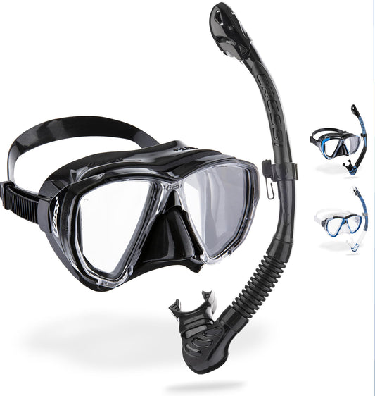 CRESSI Big Eyes+Alpha Ultra Dry Combo Black/Black - Combo Set Mask + Snorkel UD for Diving and Snorkelling, Black/Black, One Size, Adults