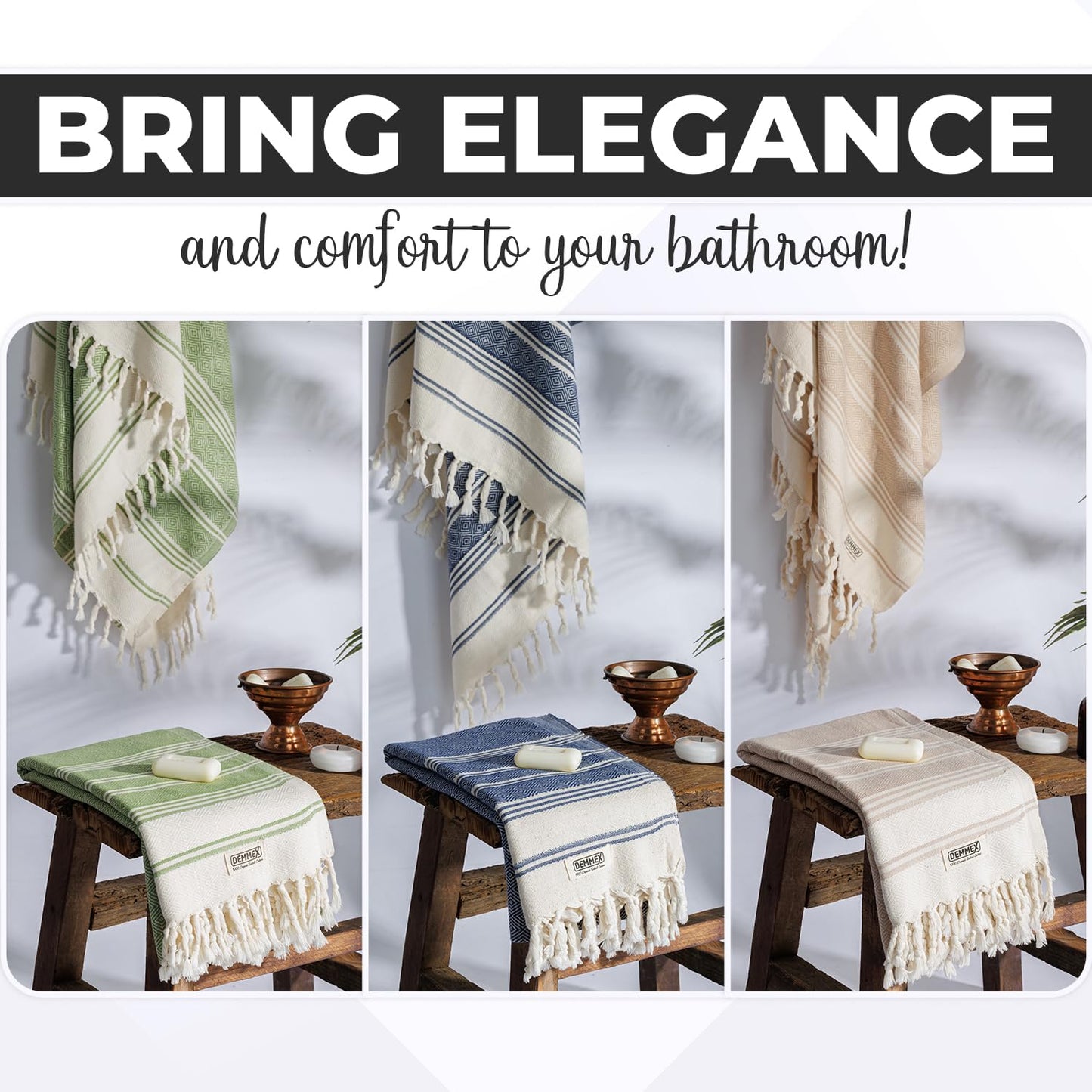 DEMMEX Organic Turkish Cotton Beach Bath Hammam Towel – Quick-Dry, Lightweight, Compact, Sand-Free Beach Towel & Blanket