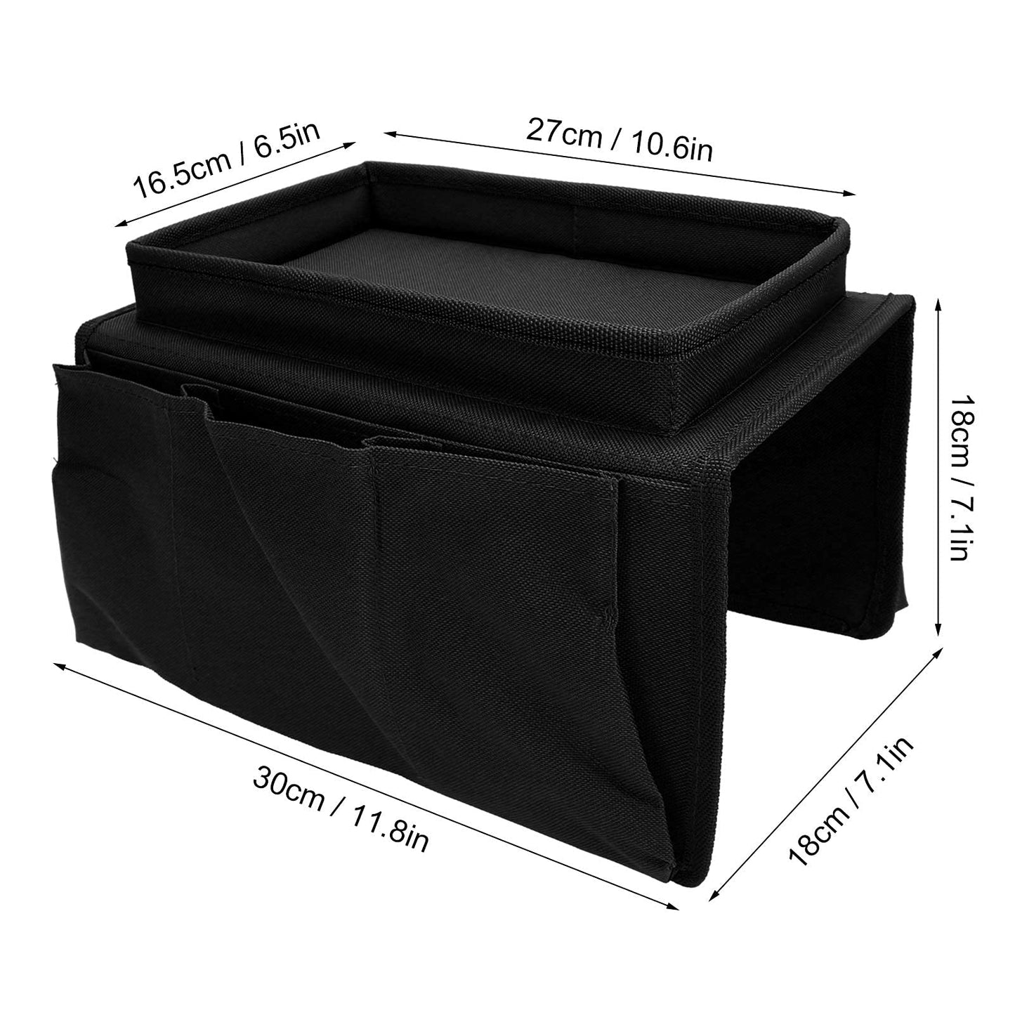 Ejoyous Sofa Armrest Organizer, 4 Pockets Couch Bag for TV Remote Control, Oxford Cloth Armchair Storage with Cup Holder Tray (Black)
